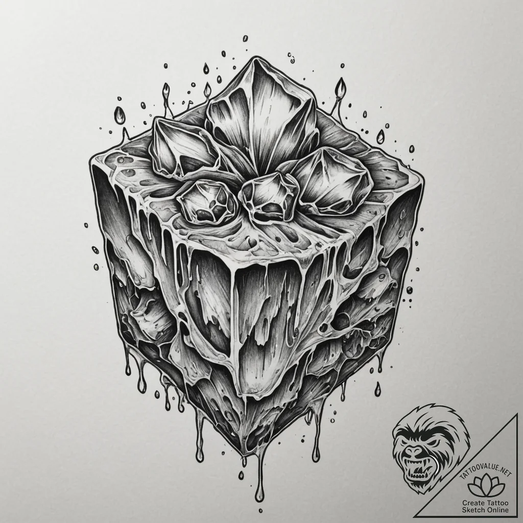 A close-up of a melting ice cube., tattoo dra... - tattoo sketch (№1755417876_0, 17.08.2025 08:04) — tattoovalue.net