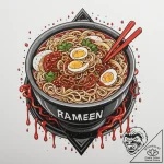 A neon ramen shop sign in the rain, ink illus… – tattoo sketch (№1755418074_0, 17.08.2025 08:07) — tattoovalue.net