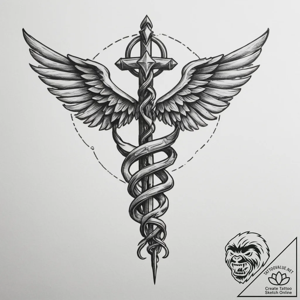 Caduceus - tattoo sketch (№1755418467_0, 17.08.2025 08:14) — tattoovalue.net