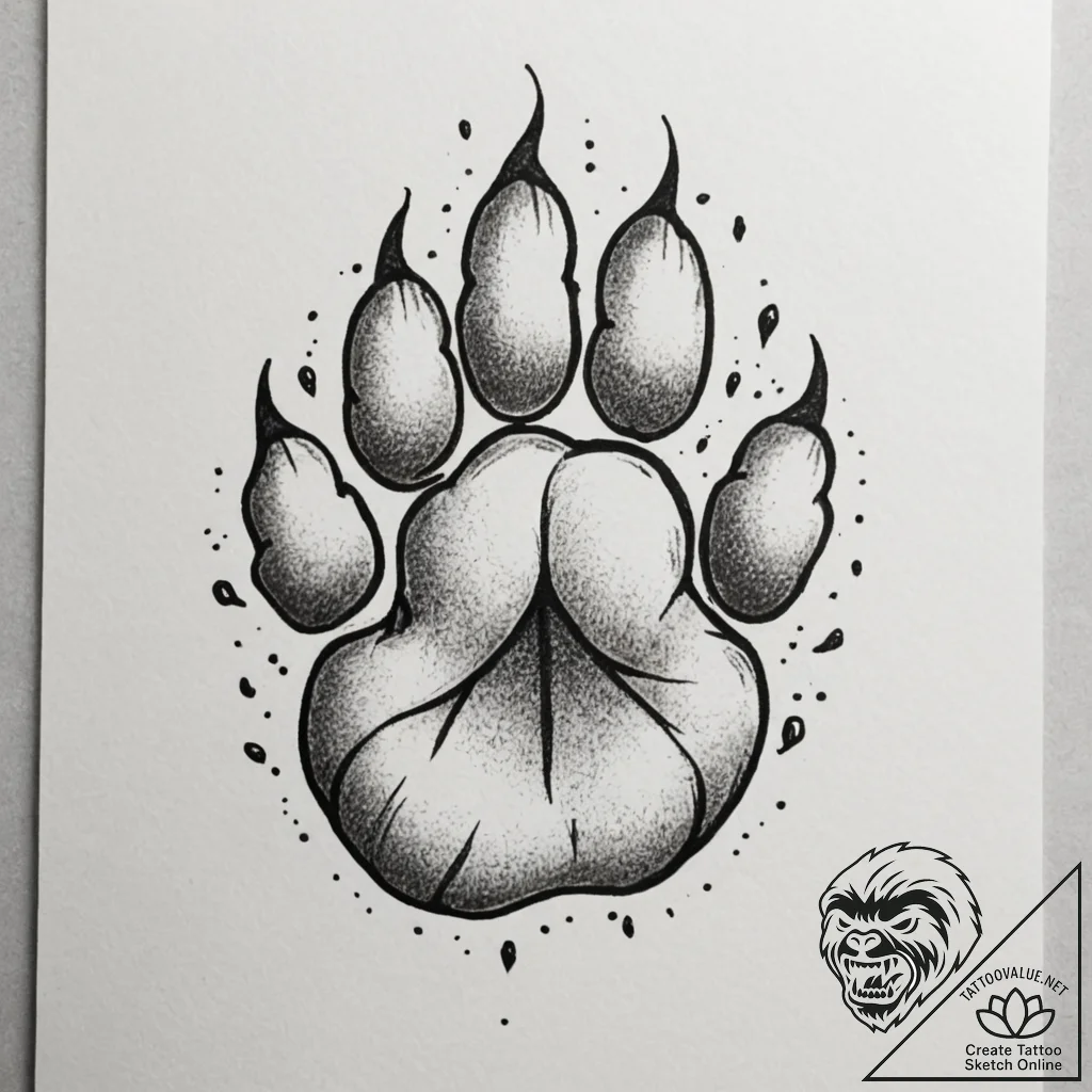 Tattoo design: a bear's paw print, with veles... - tattoo sketch (№1755419258_0, 17.08.2025 08:27) — tattoovalue.net