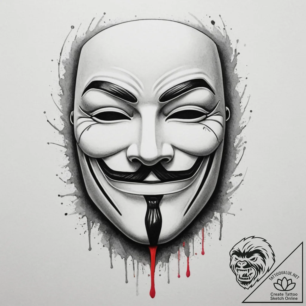 V for vendetta mask, tattoo sketch design, bl... - tattoo sketch (№1755419654_0, 17.08.2025 08:34) — tattoovalue.net