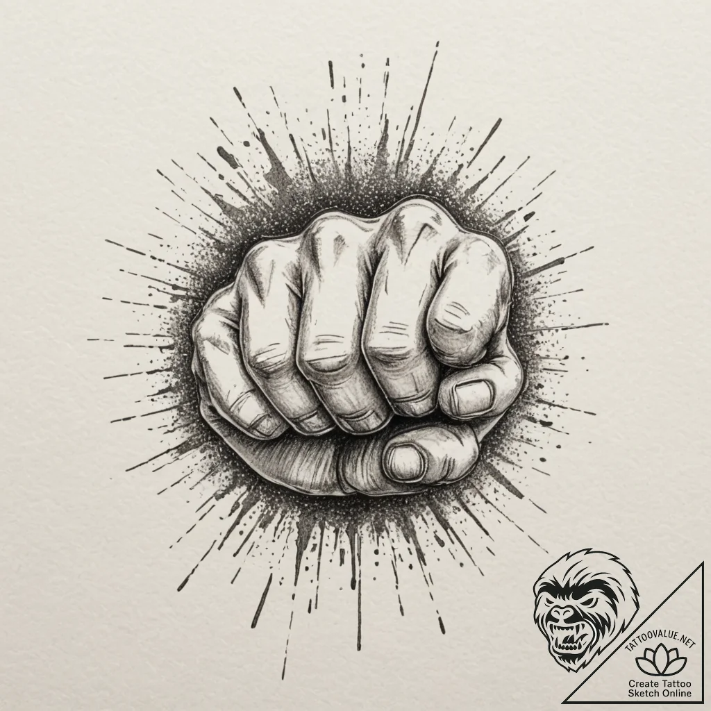 Tattoo sketch a stylized fist punching throug... - tattoo sketch (№1755420048_0, 17.08.2025 08:40) — tattoovalue.net
