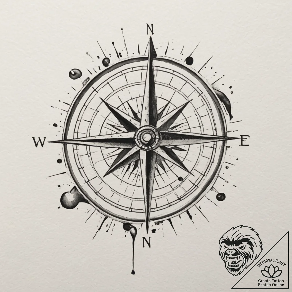 Tattoo design a small, stylized compass., tat... - tattoo sketch (№1755422426_0, 17.08.2025 09:20) — tattoovalue.net