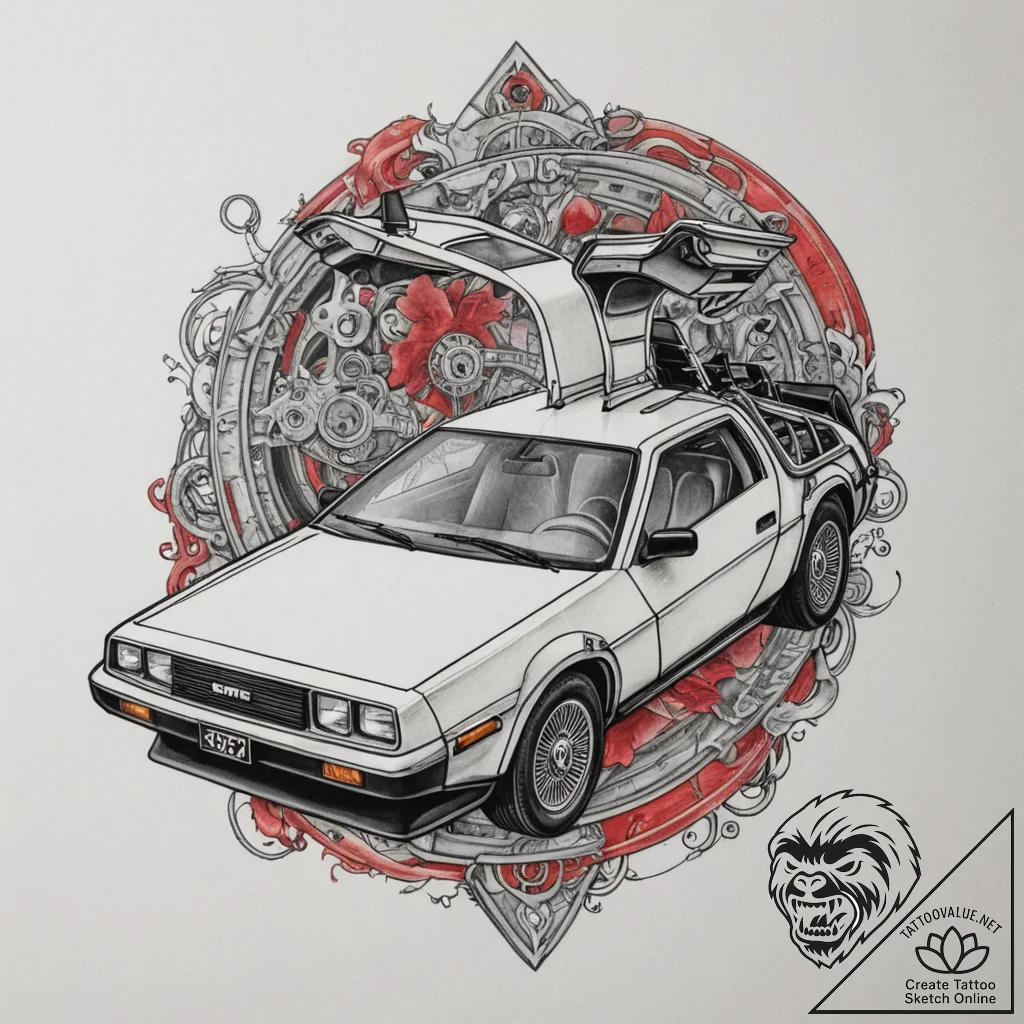 The delorean time machine, tattoo sketch desi... - tattoo sketch (№1755422823_0, 17.08.2025 09:27) — tattoovalue.net