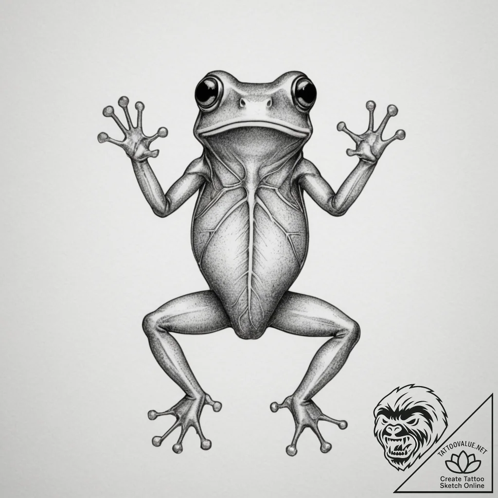 A glass frog with visible organs - tattoo sketch (№1755423217_0, 17.08.2025 09:33) — tattoovalue.net