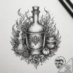 Tattoo sketch a stylized potion belt with var… – tattoo sketch (№1755423612_0, 17.08.2025 09:40) — tattoovalue.net