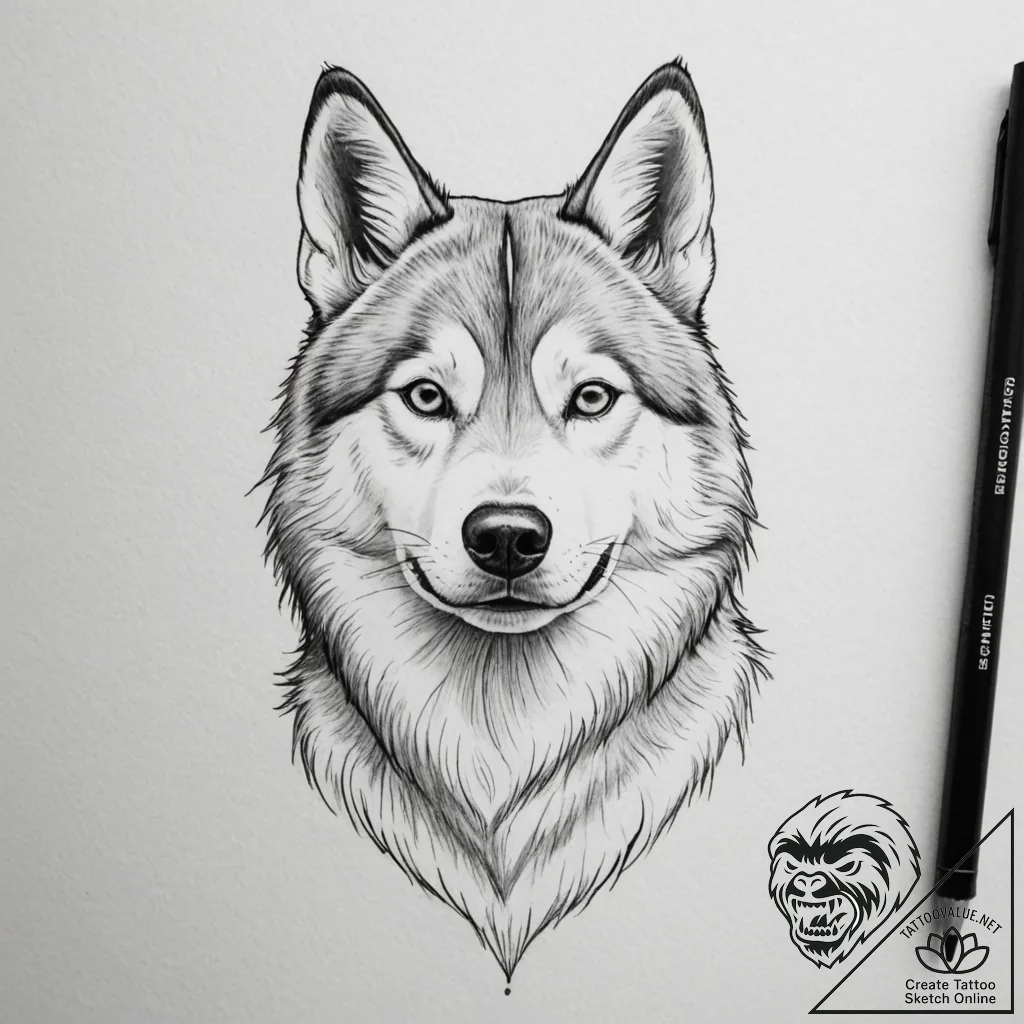 Husky, artistic tattoo sketch, minimalist tat... - tattoo sketch (№1755424205_0, 17.08.2025 09:50) — tattoovalue.net