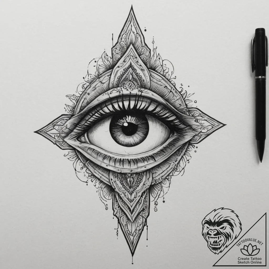Tattoo sketch a single, open eye, vigilant an... - tattoo sketch (№1755424997_0, 17.08.2025 10:03) — tattoovalue.net