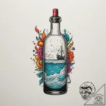 Message in a bottle, tattoo sketch design, vi… – tattoo sketch (№1755426390_0, 17.08.2025 10:26) — tattoovalue.net