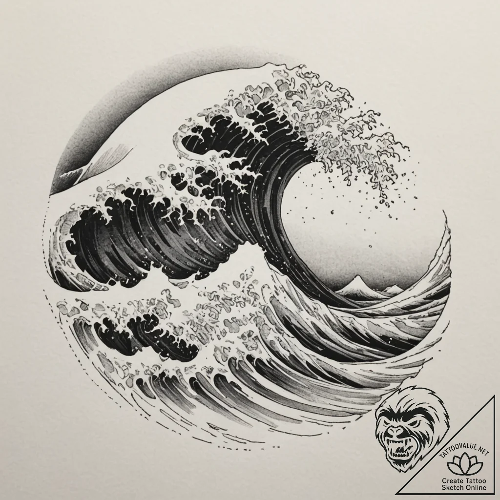 Tattoo design a powerful wave cresting, embod... - tattoo sketch (№1755427580_0, 17.08.2025 10:46) — tattoovalue.net