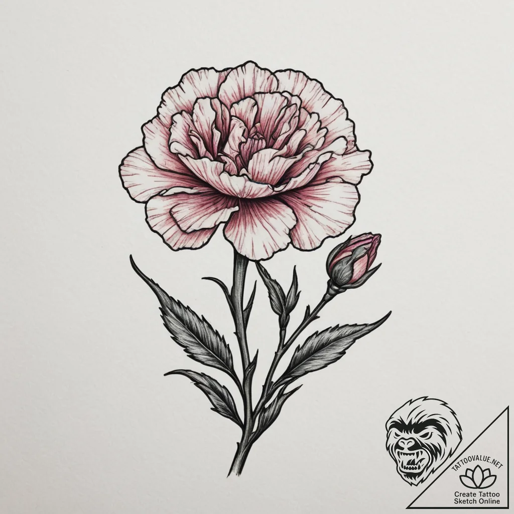 Carnation, artistic tattoo sketch, rough sket... - tattoo sketch (№1755428174_0, 17.08.2025 10:56) — tattoovalue.net