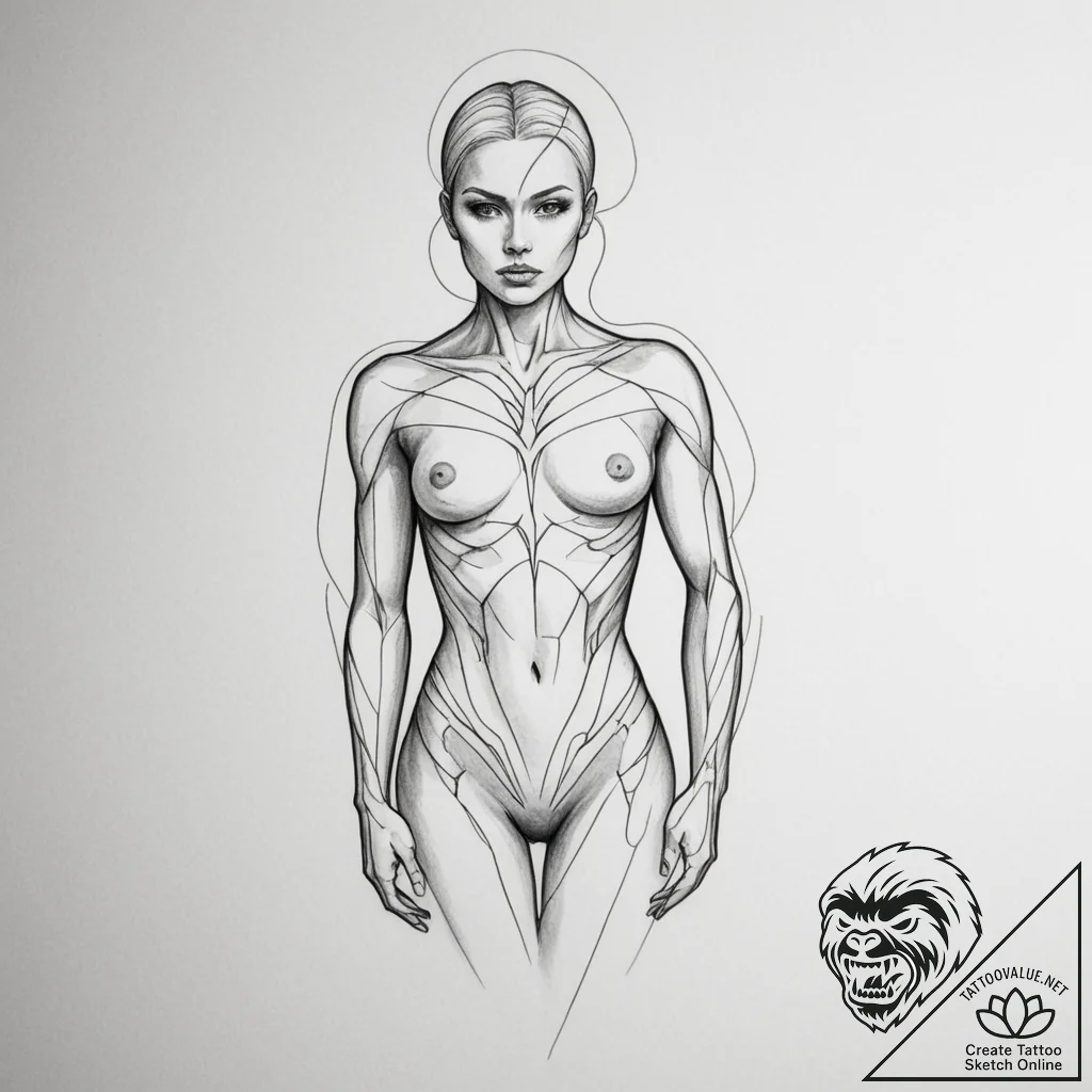 Tattoo design abstract lines forming a powerf... - tattoo sketch (№1755428372_0, 17.08.2025 10:59) — tattoovalue.net