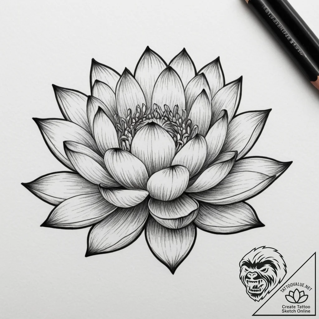 Tattoo sketch a stylized lotus flower bloomin... - tattoo sketch (№1755429564_0, 17.08.2025 11:19) — tattoovalue.net