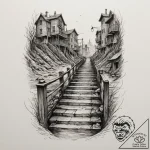 Stairway leading to a submerged city, artisti… – tattoo sketch (№1755429762_0, 17.08.2025 11:22) — tattoovalue.net