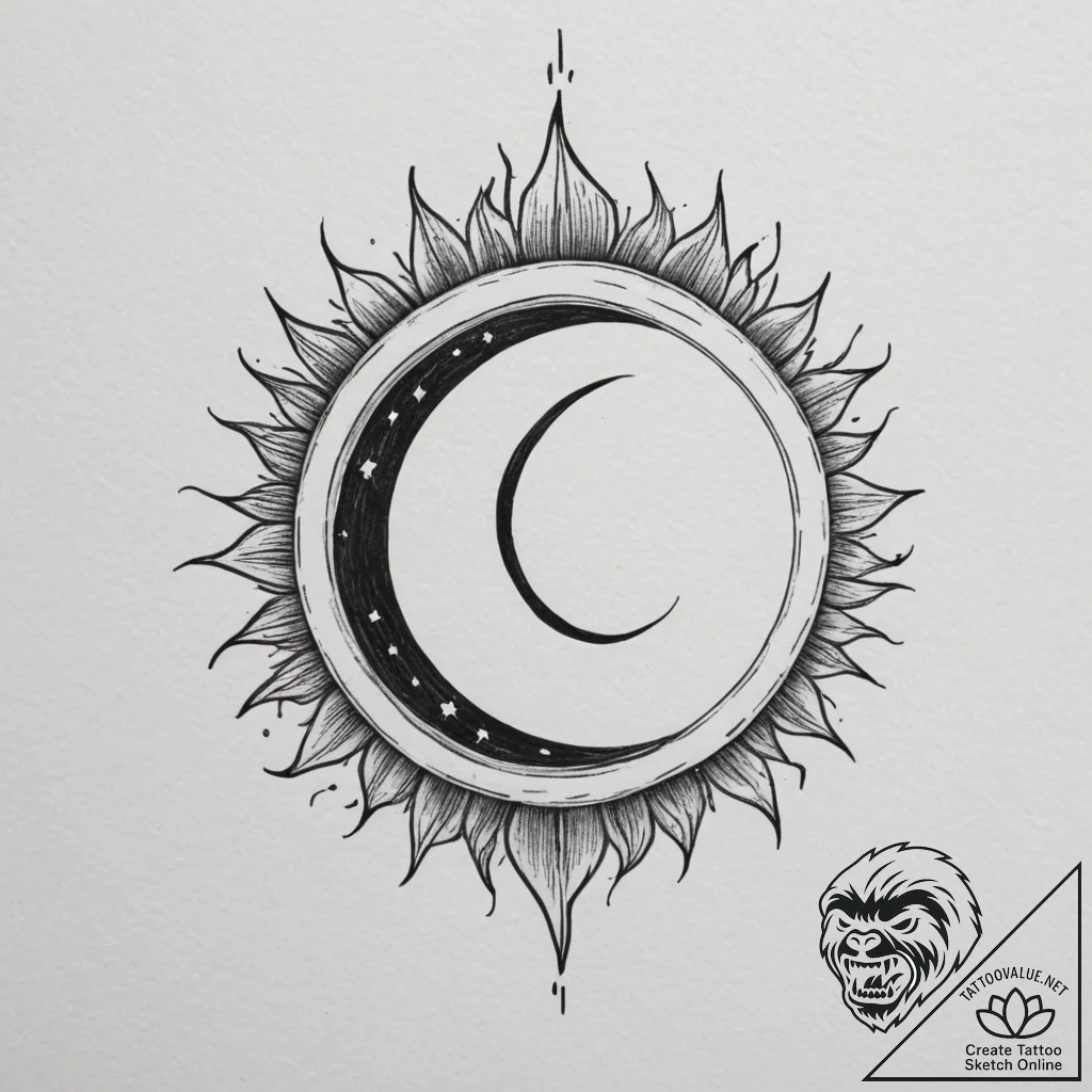 Tattoo sketch a powerful solar eclipse, symbo... - tattoo sketch (№1755431557_0, 17.08.2025 11:52) — tattoovalue.net