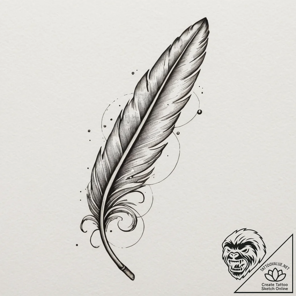 Tattoo design a floating feather with subtle... - tattoo sketch (№1755431954_0, 17.08.2025 11:59) — tattoovalue.net