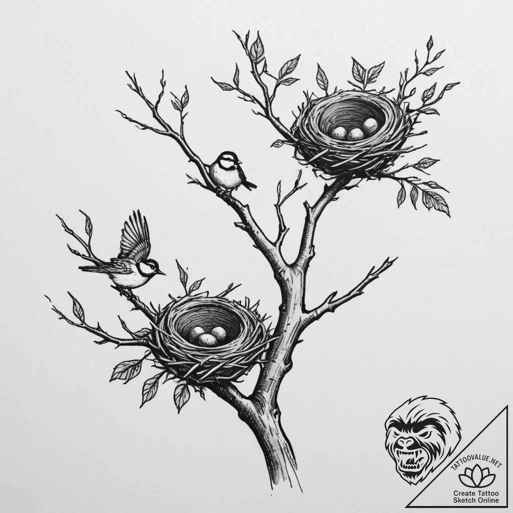 Tattoo design a tree branch with two birds' n... - tattoo sketch (№1755432761_0, 17.08.2025 12:12) — tattoovalue.net