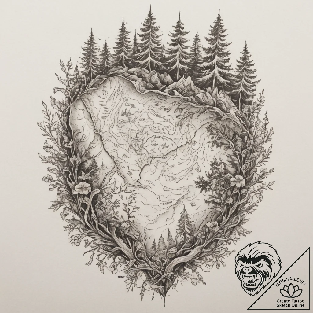A person holding a map, looking lost in a den... - tattoo sketch (№1755432961_0, 17.08.2025 12:16) — tattoovalue.net