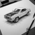 The inside of a busy, gritty auto repair shop… – tattoo sketch (№1755433160_0, 17.08.2025 12:19) — tattoovalue.net