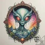 Alien landscape, concept art for tattoo, on a… – tattoo sketch (№1755434763_0, 17.08.2025 12:46) — tattoovalue.net