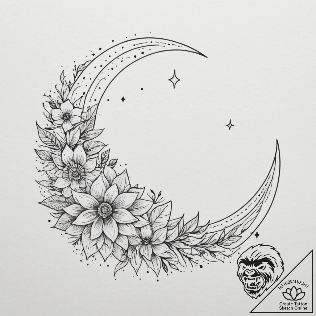 Tattoo design a crescent moon with a hidden c... - tattoo sketch (№1755435376_0, 17.08.2025 12:56) — tattoovalue.net