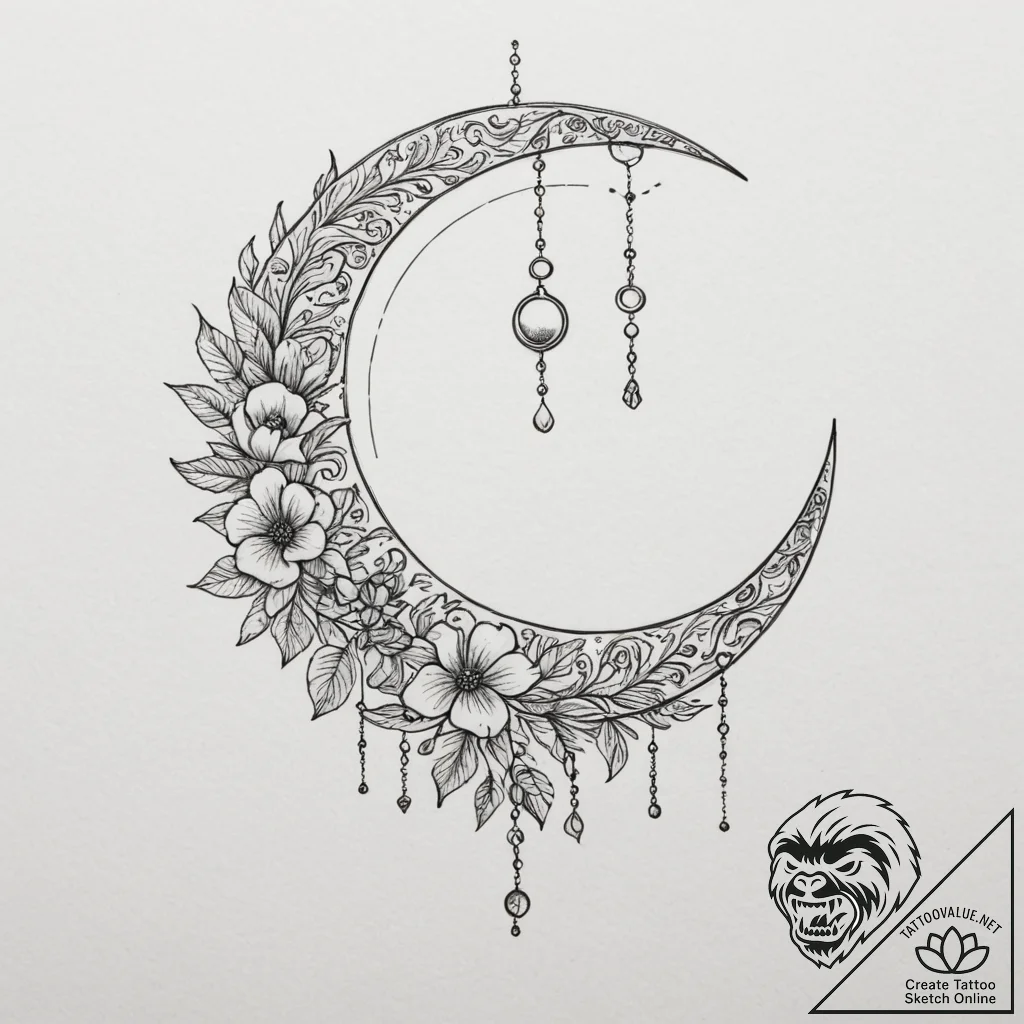 Tattoo sketch: an elegant lunitsa (crescent m... - tattoo sketch (№1755435576_0, 17.08.2025 12:59) — tattoovalue.net