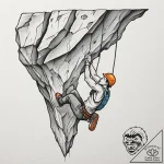 A rock climber hanging from a sheer cliff fac… – tattoo sketch (№1755436373_0, 17.08.2025 13:12) — tattoovalue.net