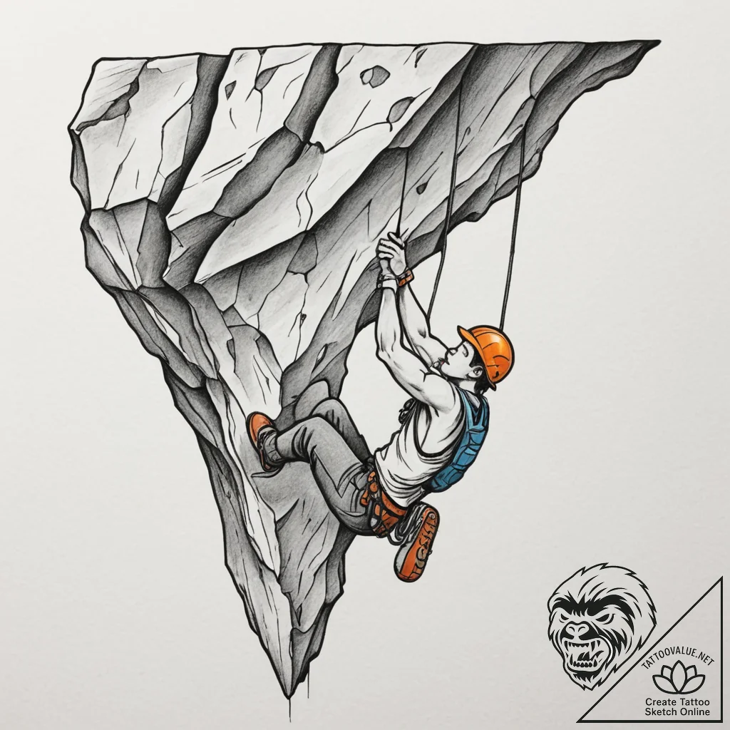 A rock climber hanging from a sheer cliff fac... - tattoo sketch (№1755436373_0, 17.08.2025 13:12) — tattoovalue.net