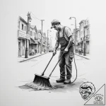 A street sweeper cleaning a city street in th… – tattoo sketch (№1755436572_0, 17.08.2025 13:16) — tattoovalue.net