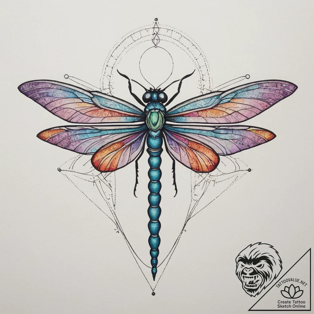 Tattoo design a delicate dragonfly, with intr... - tattoo sketch (№1755437169_0, 17.08.2025 13:26) — tattoovalue.net
