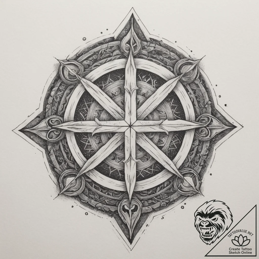 67. tattoo design: a "alatyr" rune integrated... - tattoo sketch (№1755438168_0, 17.08.2025 13:42) — tattoovalue.net