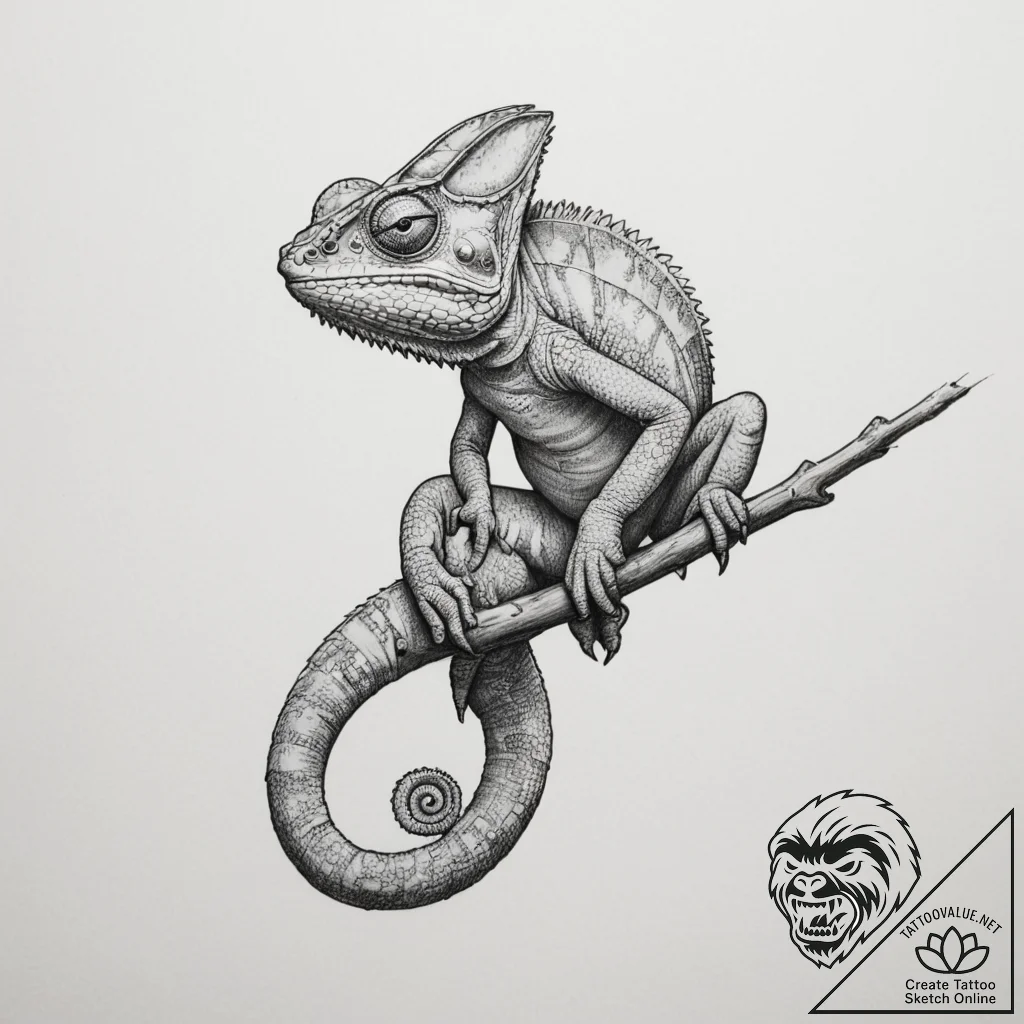 Chameleon - tattoo sketch (№1755438368_0, 17.08.2025 13:46) — tattoovalue.net