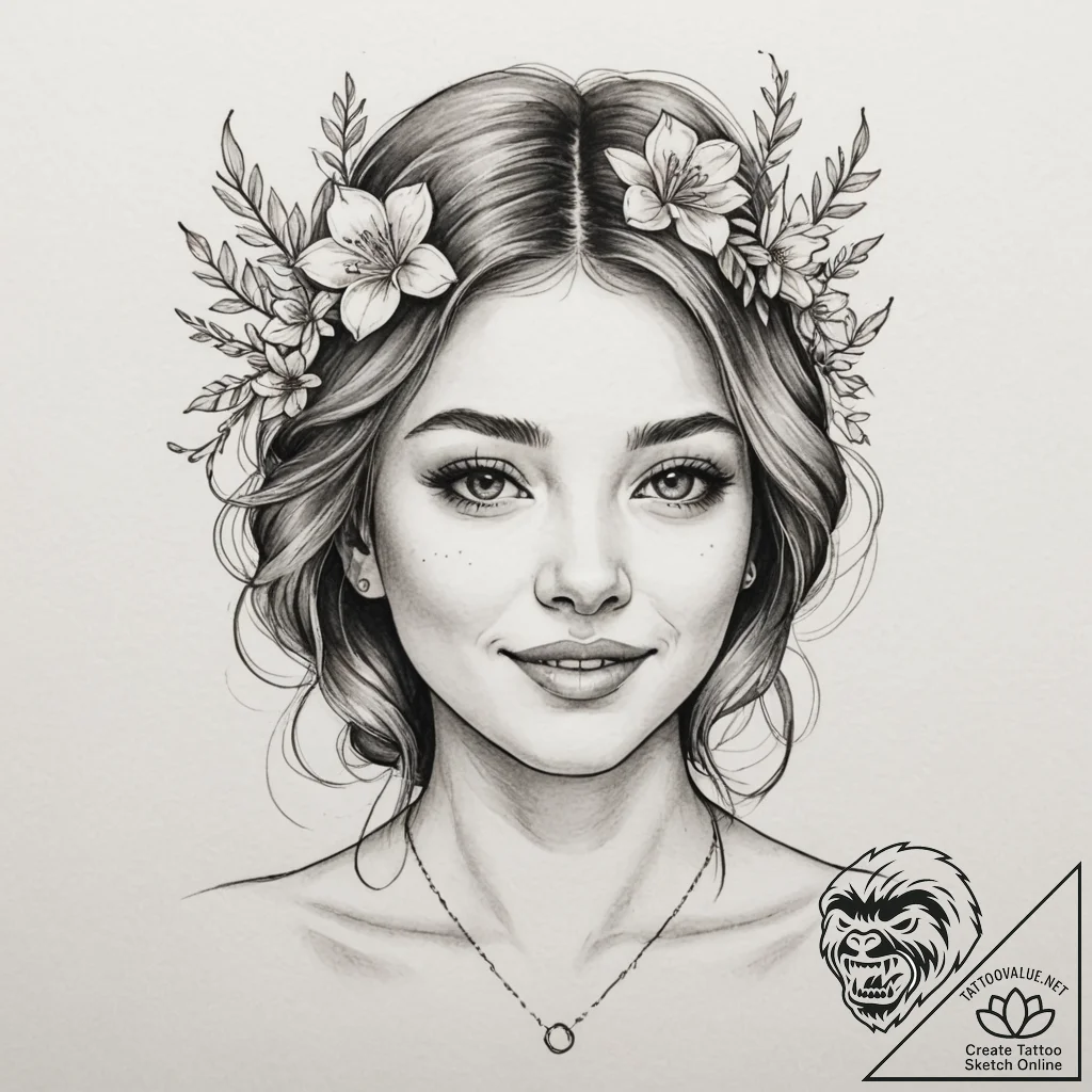 Tattoo design: a portrait of lada, with a ben... - tattoo sketch (№1755438960_0, 17.08.2025 13:56) — tattoovalue.net