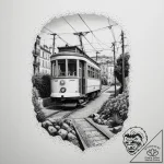 A vintage tram climbing a steep hill in lisbo… – tattoo sketch (№1755439157_0, 17.08.2025 13:59) — tattoovalue.net
