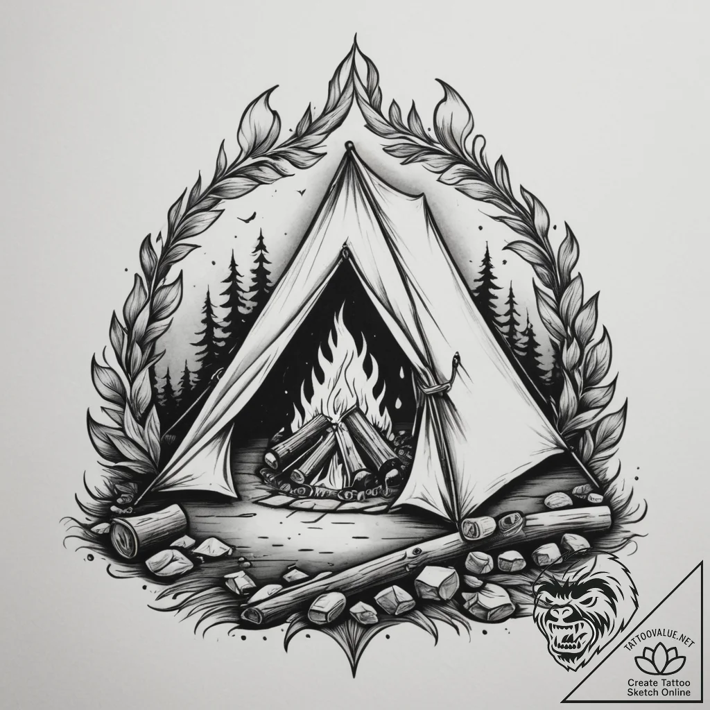 Tattoo sketch a stylized campfire on one, a t... - tattoo sketch (№1755439353_0, 17.08.2025 14:02) — tattoovalue.net