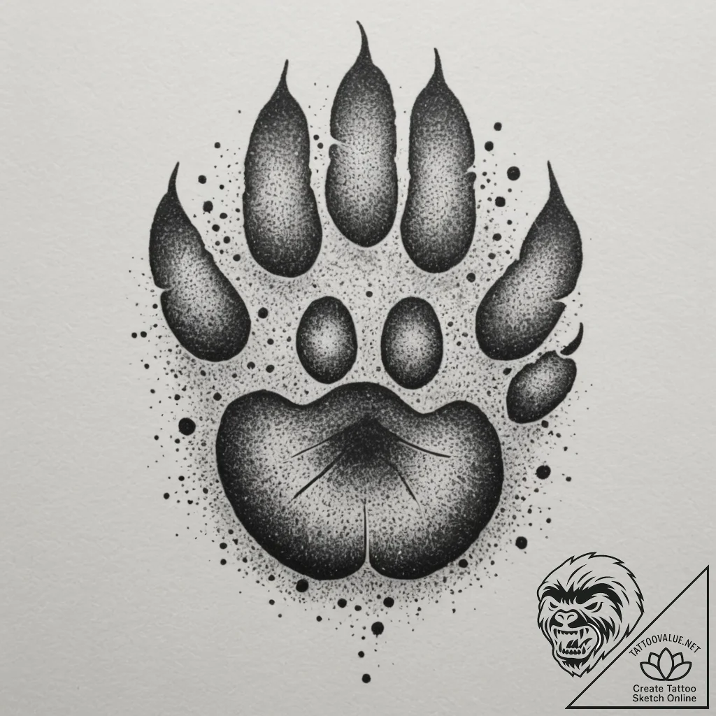 Tattoo design: a bear's paw print, with veles... - tattoo sketch (№1755440737_0, 17.08.2025 14:25) — tattoovalue.net