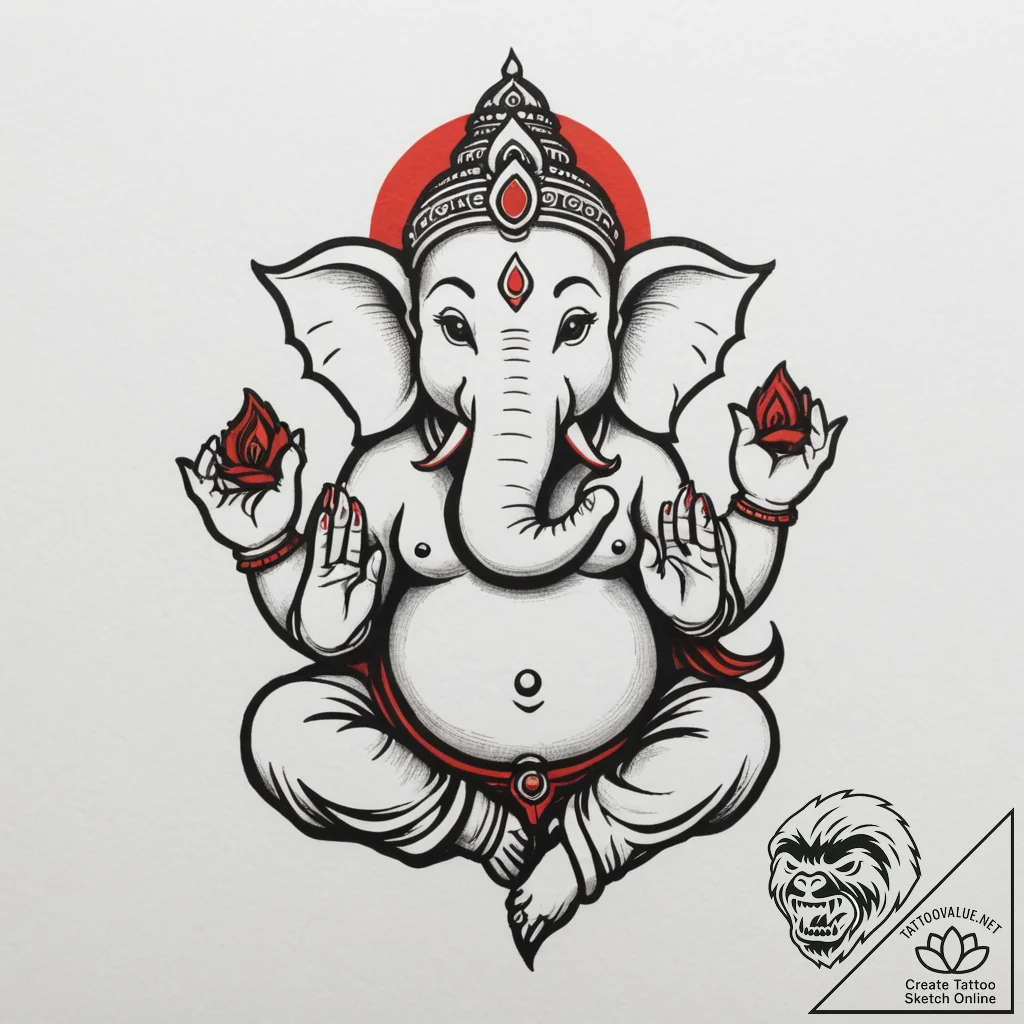 Ganesha, concept art for tattoo, on a clean w... - tattoo sketch (№1755441135_0, 17.08.2025 14:32) — tattoovalue.net