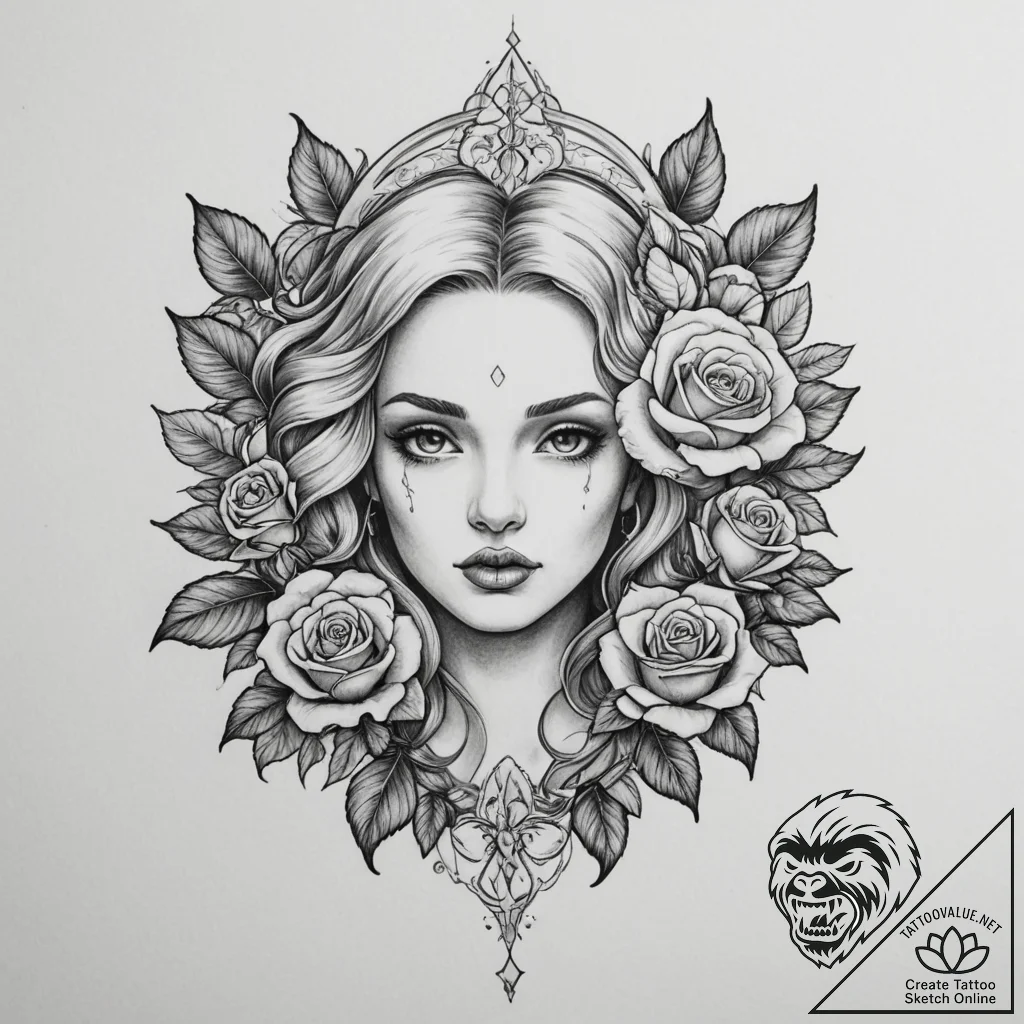 Aphrodite, tattoo line art, black and white s... - tattoo sketch (№1755441530_0, 17.08.2025 14:38) — tattoovalue.net