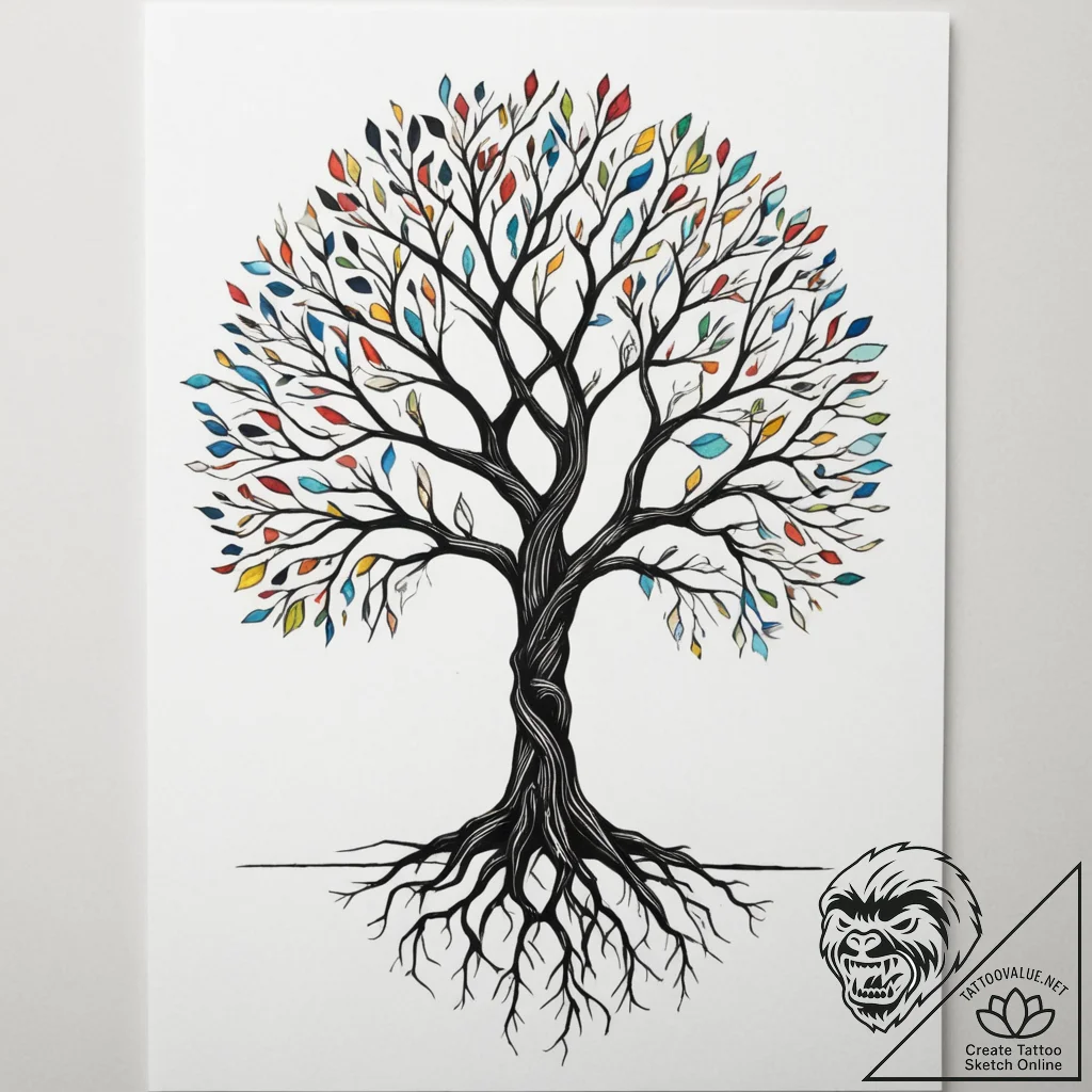 Tattoo design a tree whose roots are intertwi... - tattoo sketch (№1755442919_0, 17.08.2025 15:01) — tattoovalue.net