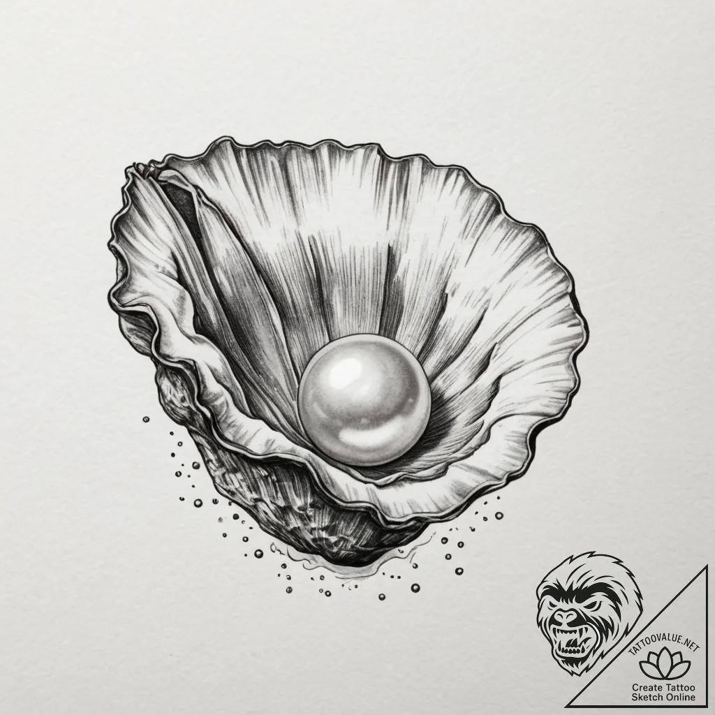 Tattoo design a delicate pearl in an open oys... - tattoo sketch (№1755443714_0, 17.08.2025 15:15) — tattoovalue.net
