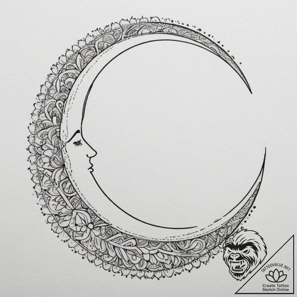 Tattoo sketch a crescent moon with a figure s... - tattoo sketch (№1755444918_0, 17.08.2025 15:35) — tattoovalue.net