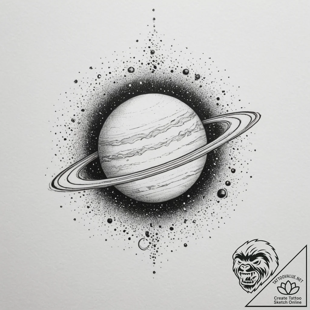 Jupiter (planet), artistic tattoo sketch, lin... - tattoo sketch (№1755446123_0, 17.08.2025 15:55) — tattoovalue.net