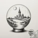A shot through a crystal ball, showing an inv… – tattoo sketch (№1755446730_0, 17.08.2025 16:05) — tattoovalue.net
