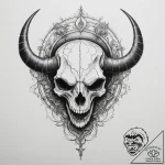 Tattoo design a zodiac animal skull in heavy… – tattoo sketch (№1755447550_0, 17.08.2025 16:19) — tattoovalue.net