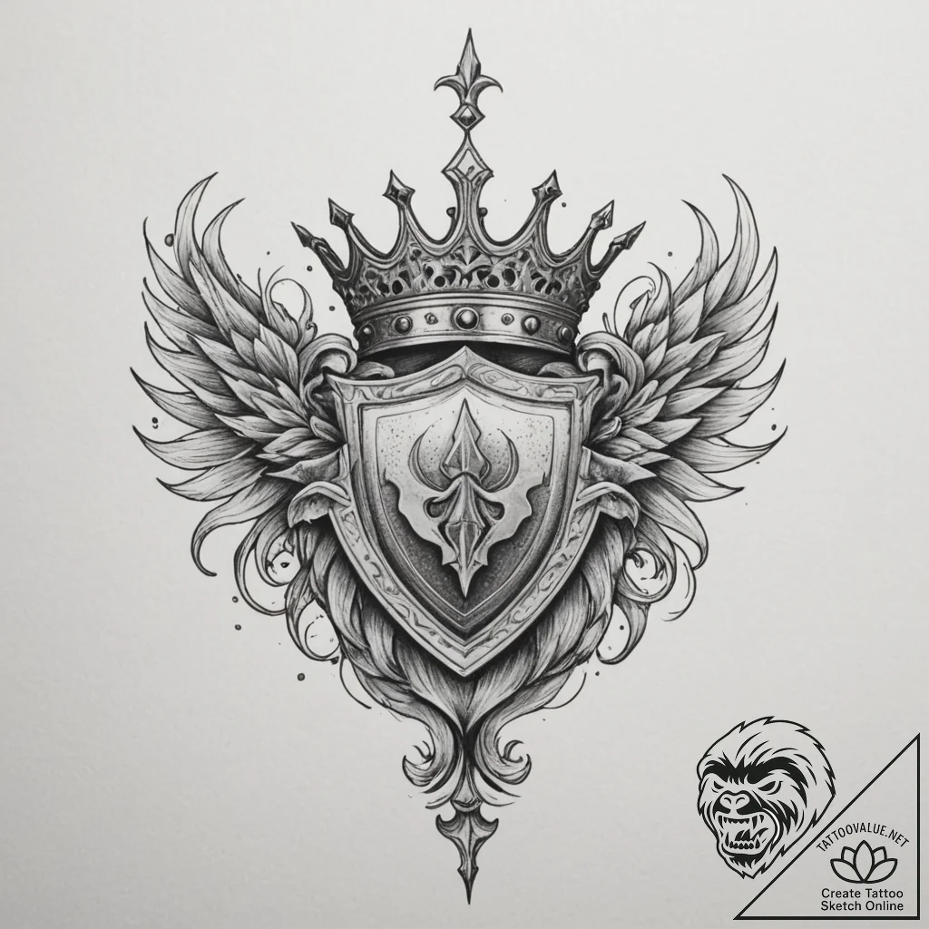 Tattoo sketch a noble crest with a subtle cro... - tattoo sketch (№1755448374_0, 17.08.2025 16:32) — tattoovalue.net