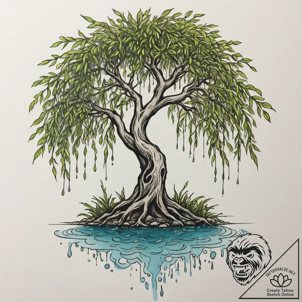 Tattoo sketch an abstract weeping willow tree... - tattoo sketch (№1755449986_0, 17.08.2025 16:59) — tattoovalue.net