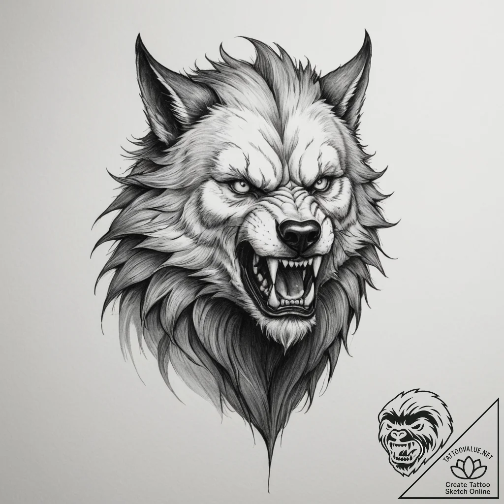 A werewolf mid-transformation - tattoo sketch (№1755450610_0, 17.08.2025 17:10) — tattoovalue.net