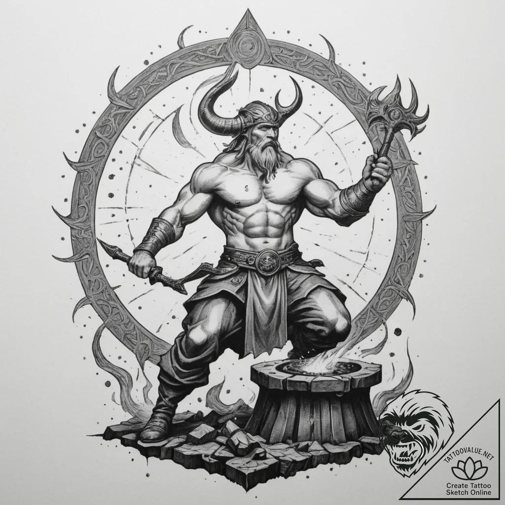 Tattoo sketch: svarog depicted as a celestial... - tattoo sketch (№1755451611_0, 17.08.2025 17:26) — tattoovalue.net