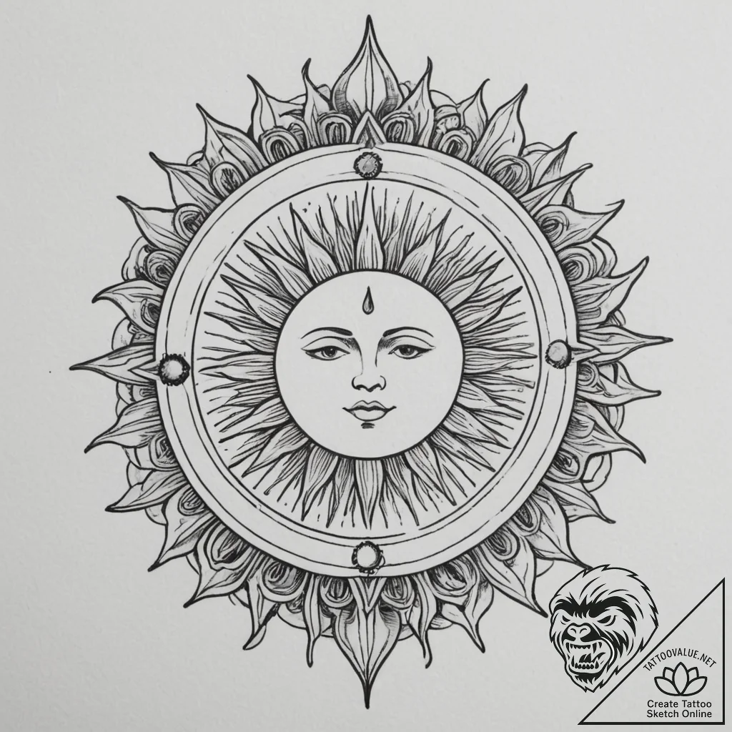 Tattoo design a stylized depiction of "the su... - tattoo sketch (№1755451813_0, 17.08.2025 17:30) — tattoovalue.net