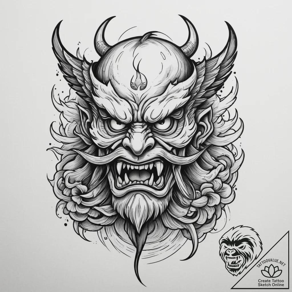 Tengu, tattoo flash sheet design, bold outlin... - tattoo sketch (№1755452221_0, 17.08.2025 17:37) — tattoovalue.net